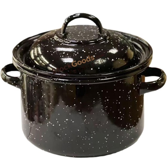 Black Speckled Enamel Stock Pot with Rolled Rim, Multiple Capacities Available